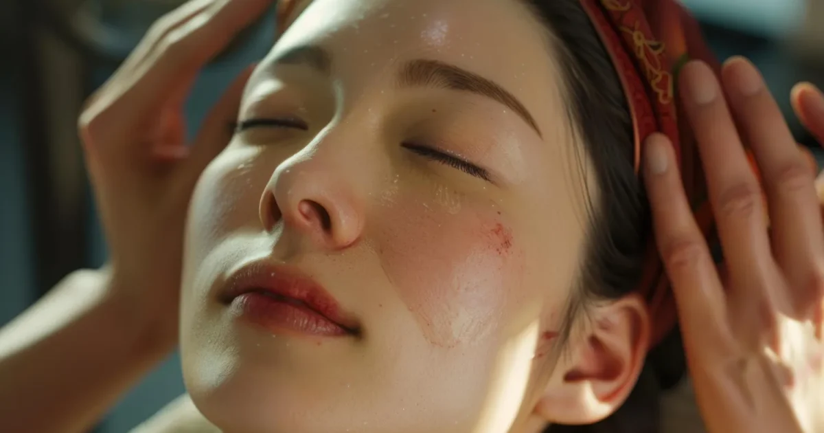 woman with red spots on her face