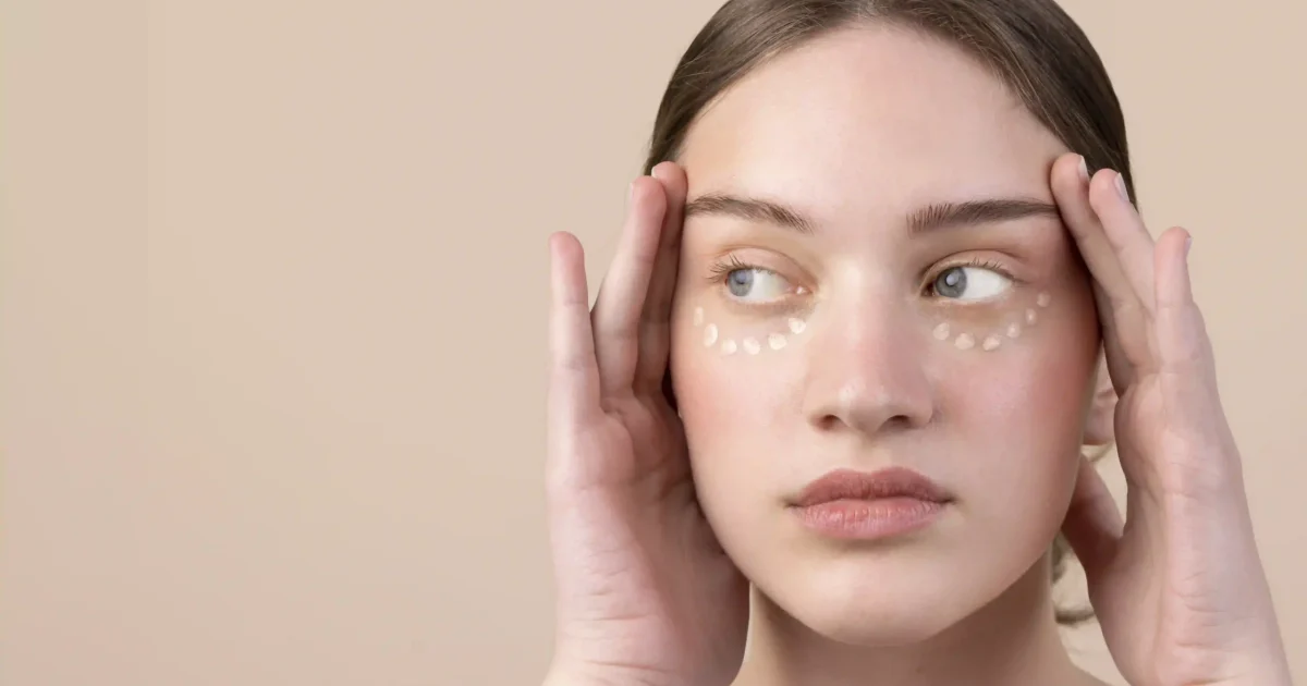 woman with eye cream under her eyes
