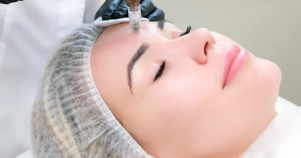 woman undergoing microneedling treatment
